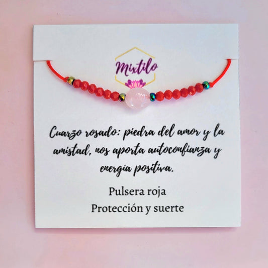 Pulsera roja cuarzo rosado